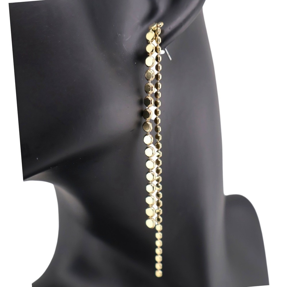 Express Long Chain Shoulder Duster Earrings Gold Disc Dangles Glam NWT
